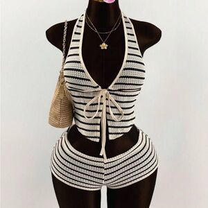 SHEIN Black and White Striped Women Shorts